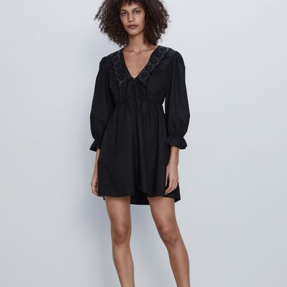 Zara Womens Elegant Black Apparel size M V-neck Balloon Sleeve Casual Formal